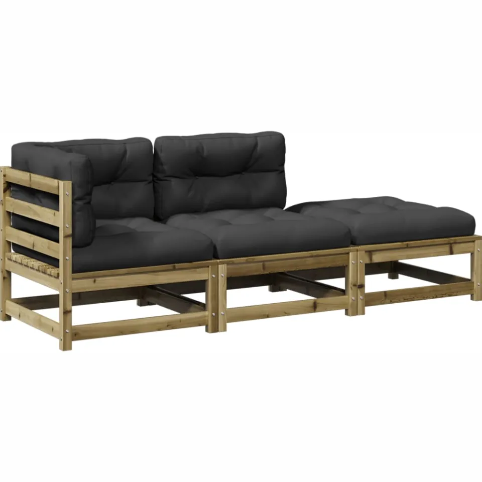 vidaXL 3-delige Loungeset met kussens geïmpregneerd grenenhout Bruin