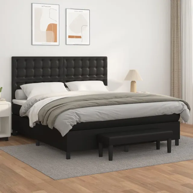 vidaXL Boxspring met matras kunstleer zwart 160x200 cm