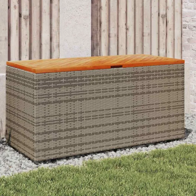 vidaXL Tuinbox 110x50x54 cm poly rattan en acaciahout grijs, foto 2