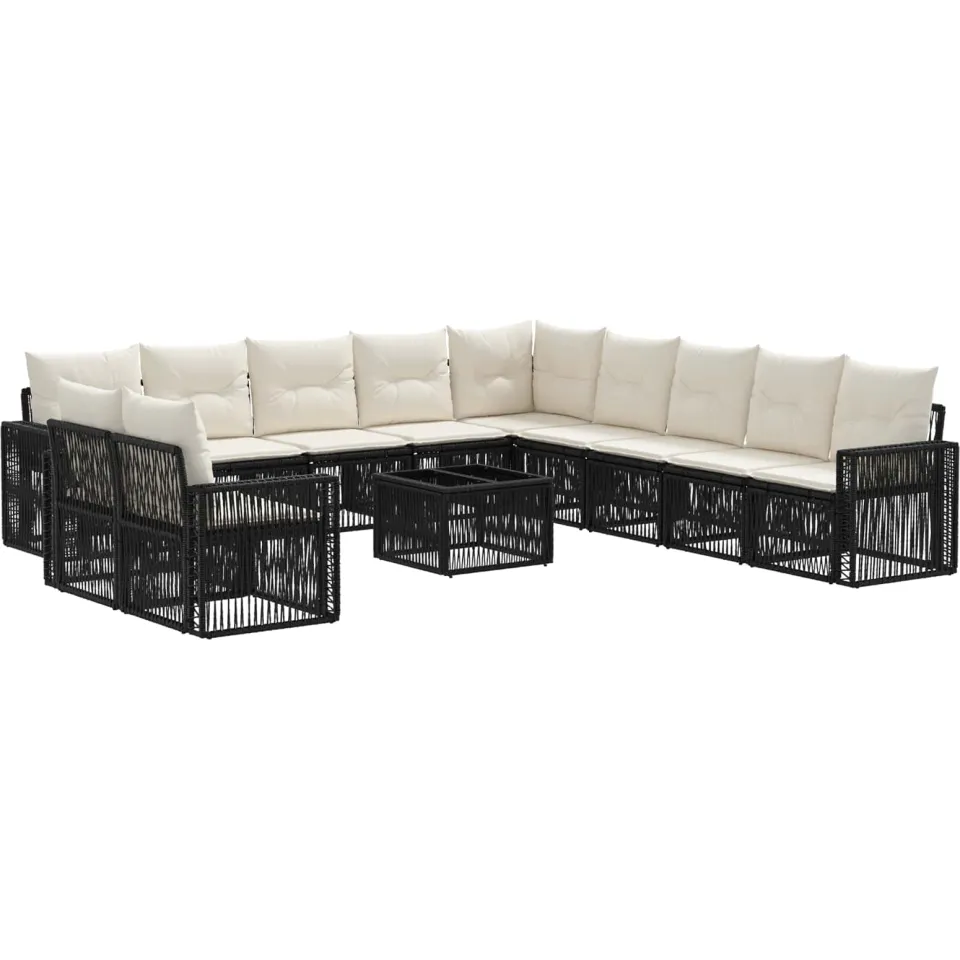 vidaXL Tuinbankenset 12 st 11-zits Zwart en Cream Wit poly rattan, foto 3