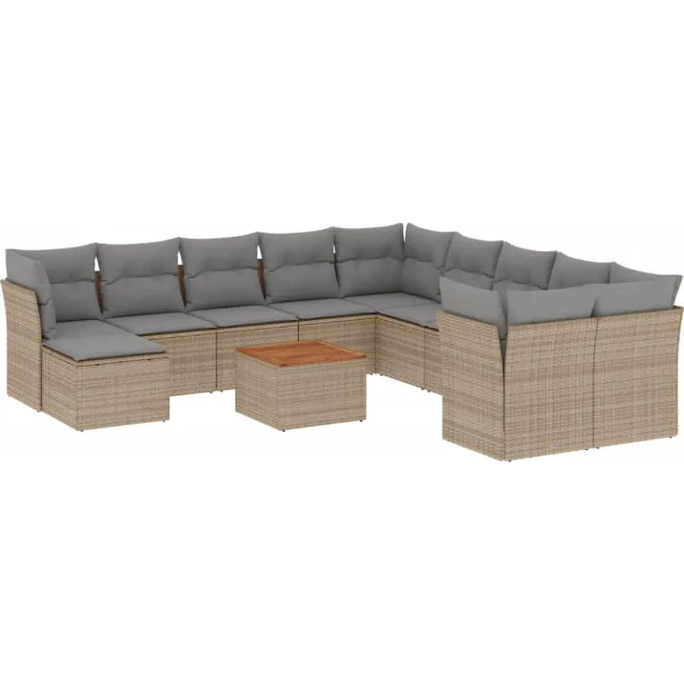vidaXL 12-delige Loungeset met kussens poly rattan beige