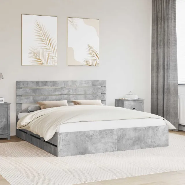 vidaXL Bedframe met lade Beton Grijs 200 x 200 cm Ingenieurshout