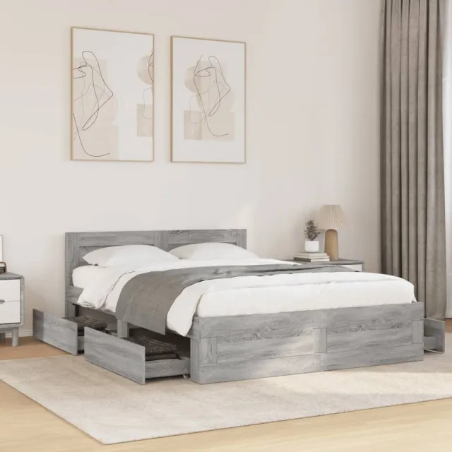 vidaXL Bedframe met hoofdeinde grijs sonoma eiken 120x190 cm