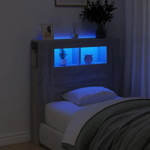 vidaXL Hoofdeinde met LED 100x18,5x103,5 cm bewerkt hout grijs sonoma