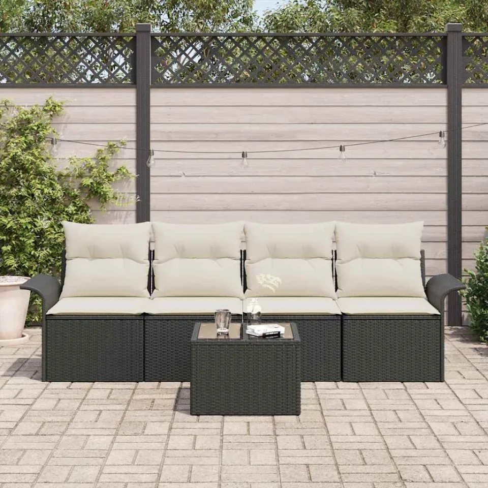 vidaXL Bankstel 5 st Zwart poly rattan, foto 3
