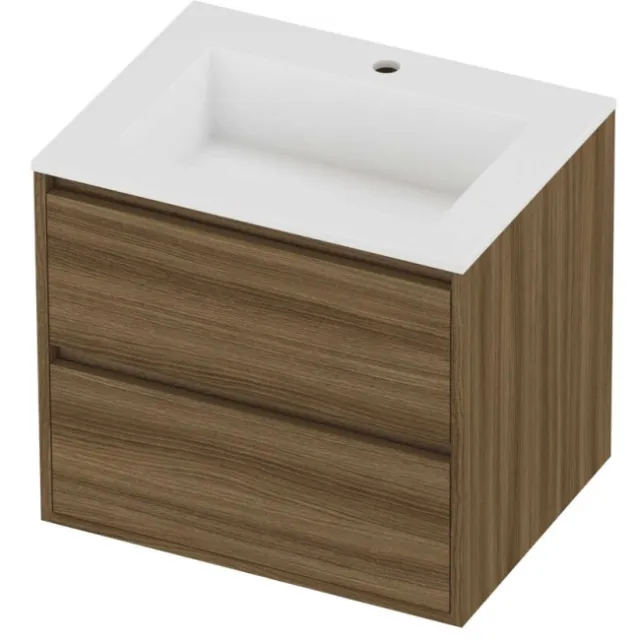 Proline Aristo Badmeubelset Polystone Elegant 1 Gat 60x46x54 cm Mat White Caramel Walnut Houtlook