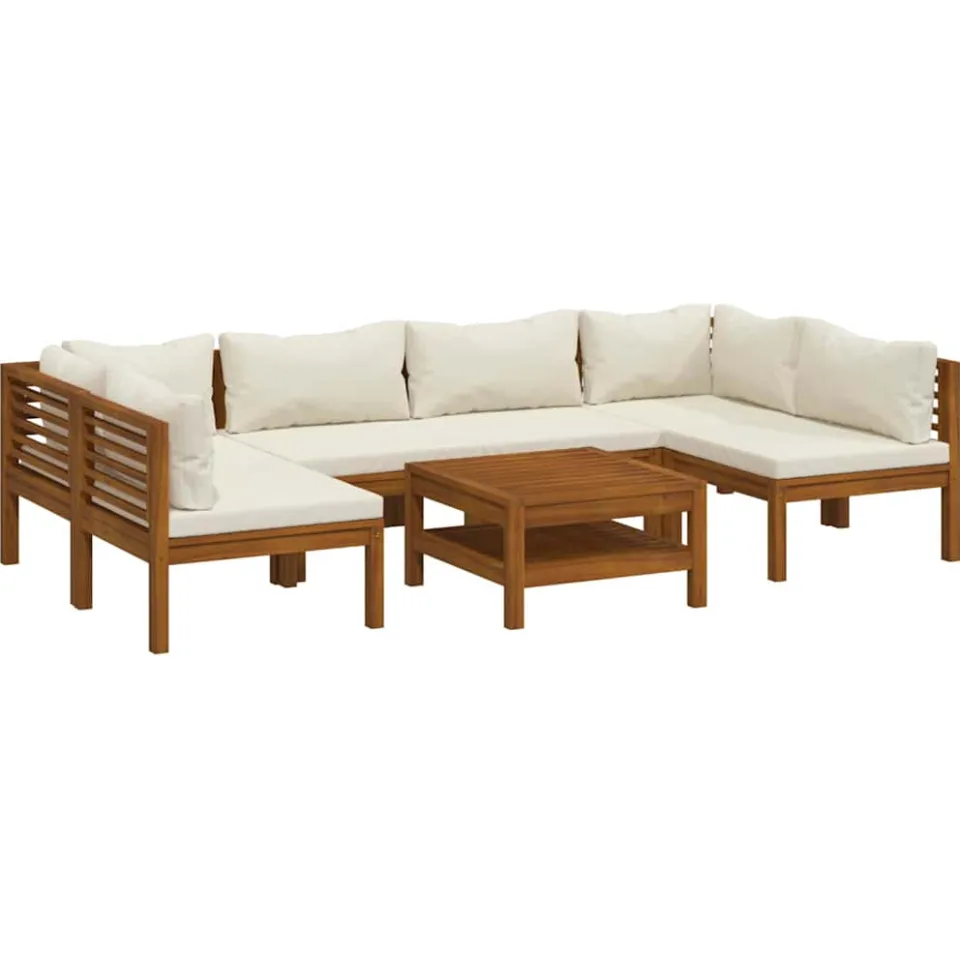vidaXL 7-delige Loungeset met crèmekleurige kussens massief acaciahout