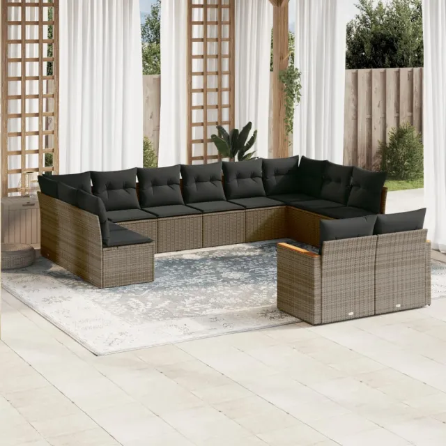 vidaXL 12-delige Loungeset met kussens poly rattan grijs, foto 2