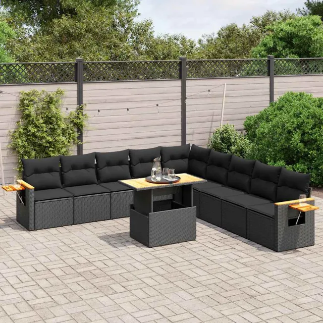 vidaXL 11-delige Loungeset met kussens poly rattan zwart, foto 2