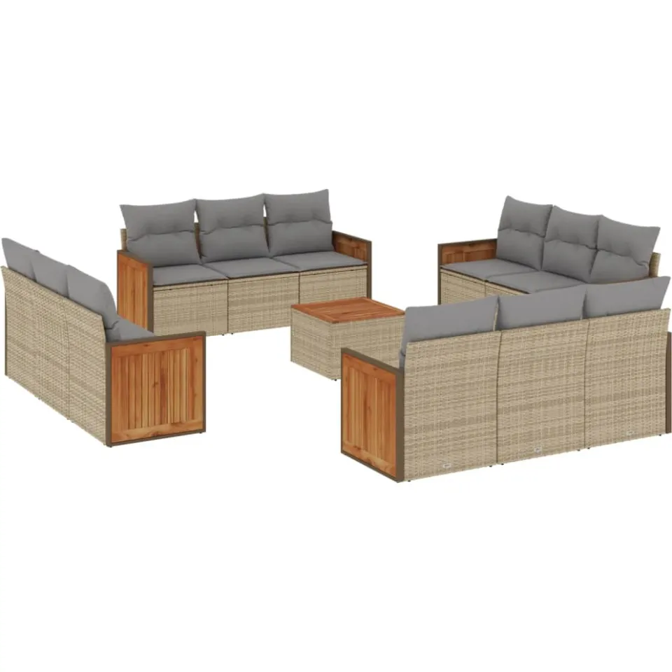 vidaXL 13-delige Loungeset met kussens poly rattan beige, foto 3