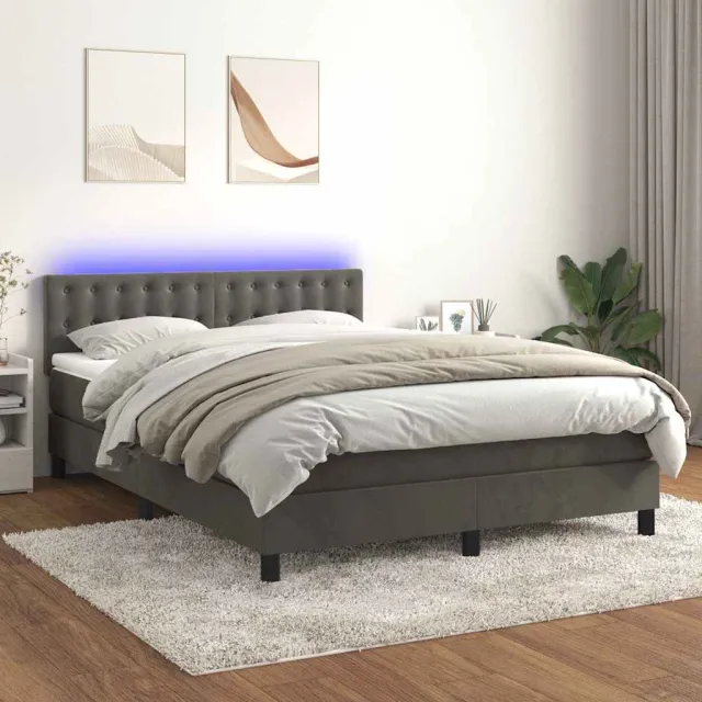 vidaXL Boxspring met matras en LED fluweel donkergrijs 140x190 cm grijs