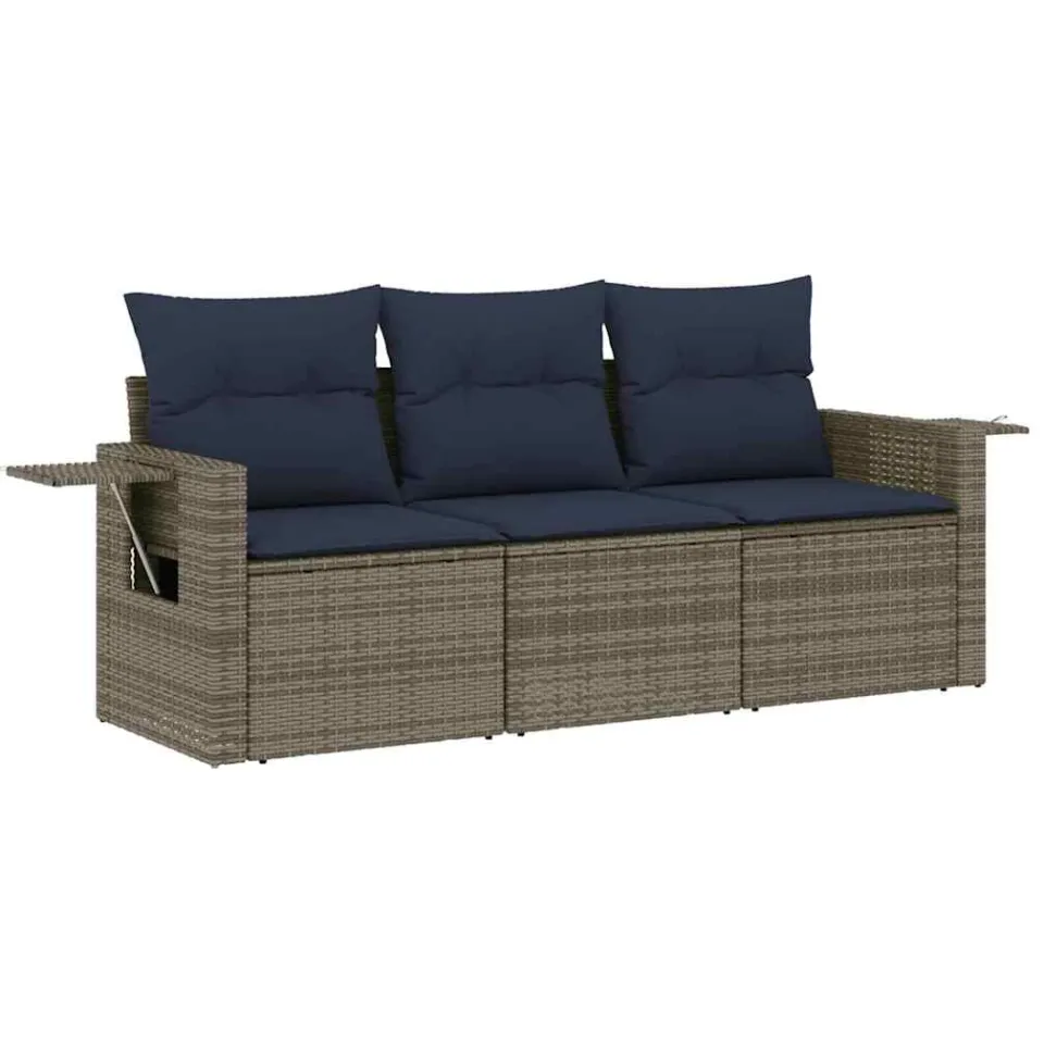 vidaXL 3-delige tuinbankset met kussens, grijs polyrotan, foto 3
