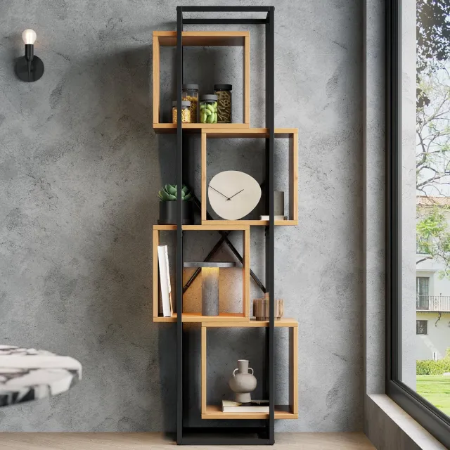 COVREO Boekenkast 59x30x180 cm zwart bruin, MDF met metalen frame 4 vakken Zwartbruin