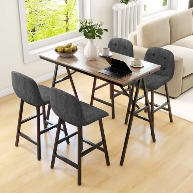 HAUSS SPOLE Barkrukken Set Met Bartafel - 5 Delig - Comfortabel Met Dikke Vulling En Rugleuning - Voor Keuken En Eethoek - Stof Donkergrijs