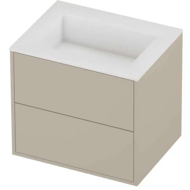 Proline Aristo Badmeubelset Polystone Elegant 2 Laden 60x46x54 cm Glans Wit Soft Linen Beige