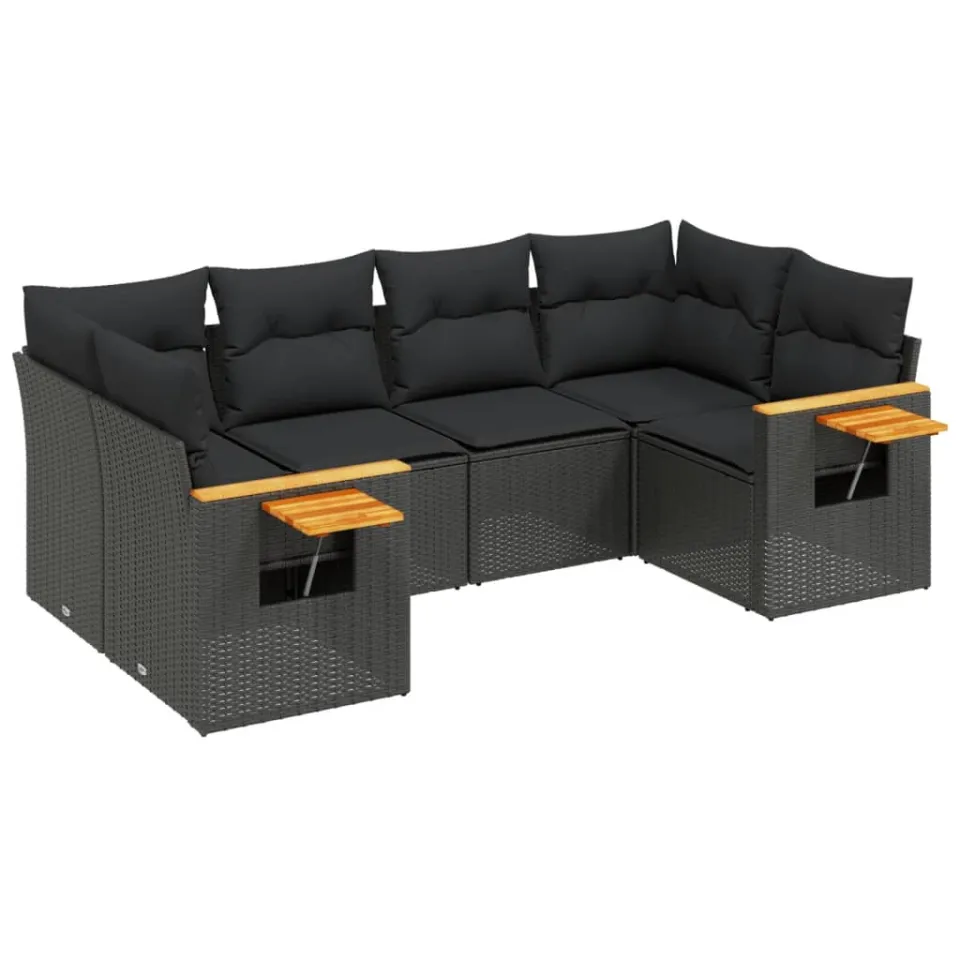 vidaXL 6-delige Loungeset met kussens poly rattan zwart, foto 3