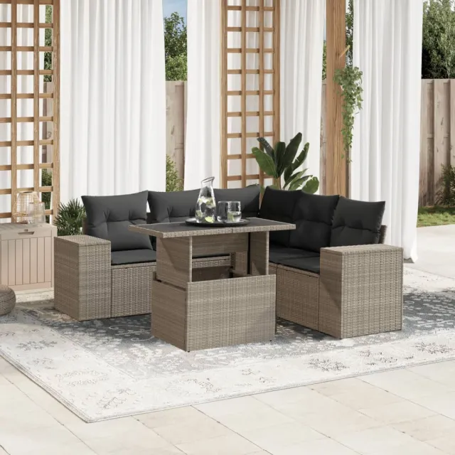 vidaXL 6-delige Loungeset met kussens poly rattan lichtgrijs grijs, foto 2