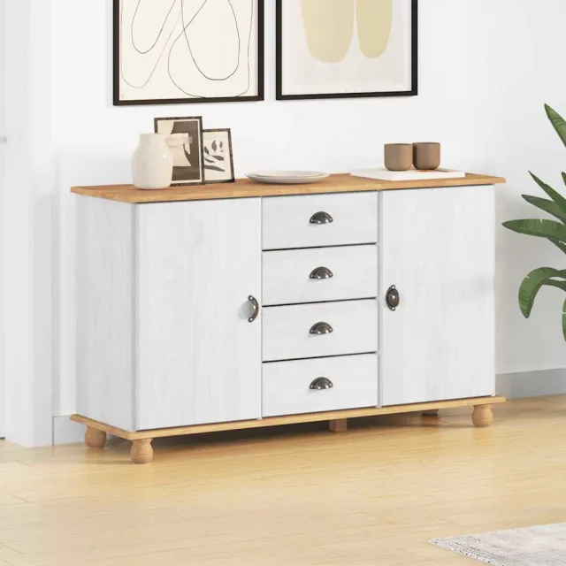 vidaXL Dressoir ASKIM 133,5 x 40 x 79 cm Massief grenenhout wit, foto 2