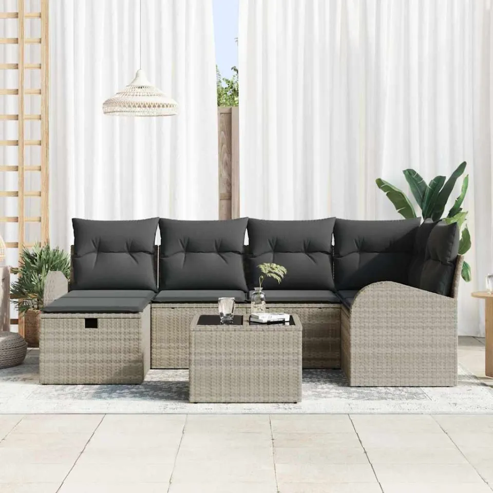 vidaXL Tuin Sofa Set 7 st Lichtgrijs poly rattan, foto 3