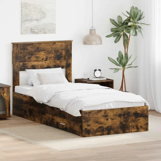 vidaXL Bedframe Gerookt Eiken en Zilver 75 x 190 cm Bewerkt hout Bruin