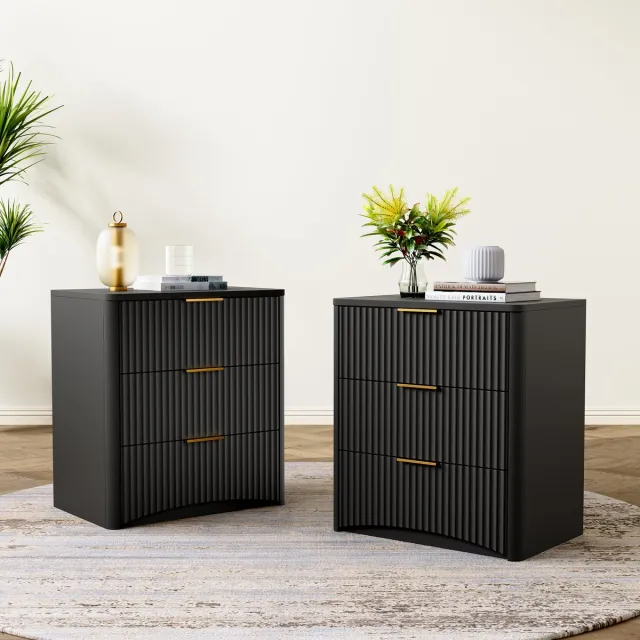 DESMIU Nachtkastje - Met 3 Lades En Geruisloze Geleiding - Voor Slaapkamer Met Extra Opbergruimte - MDF - 58x38x64 Cm - Zwart