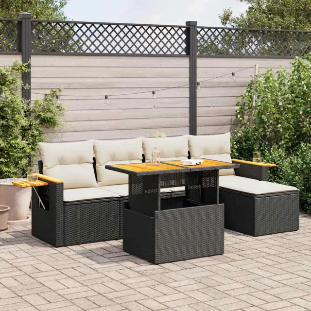 vidaXL 6-delige Loungeset met kussens poly rattan acacia zwart, foto 2