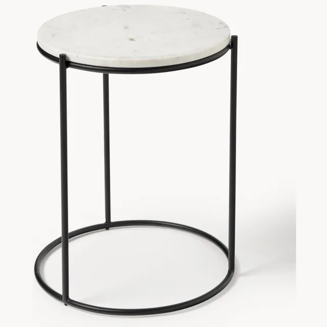 Westwing Collection Ronde marmeren bijzettafel Ella Wit, Zwart