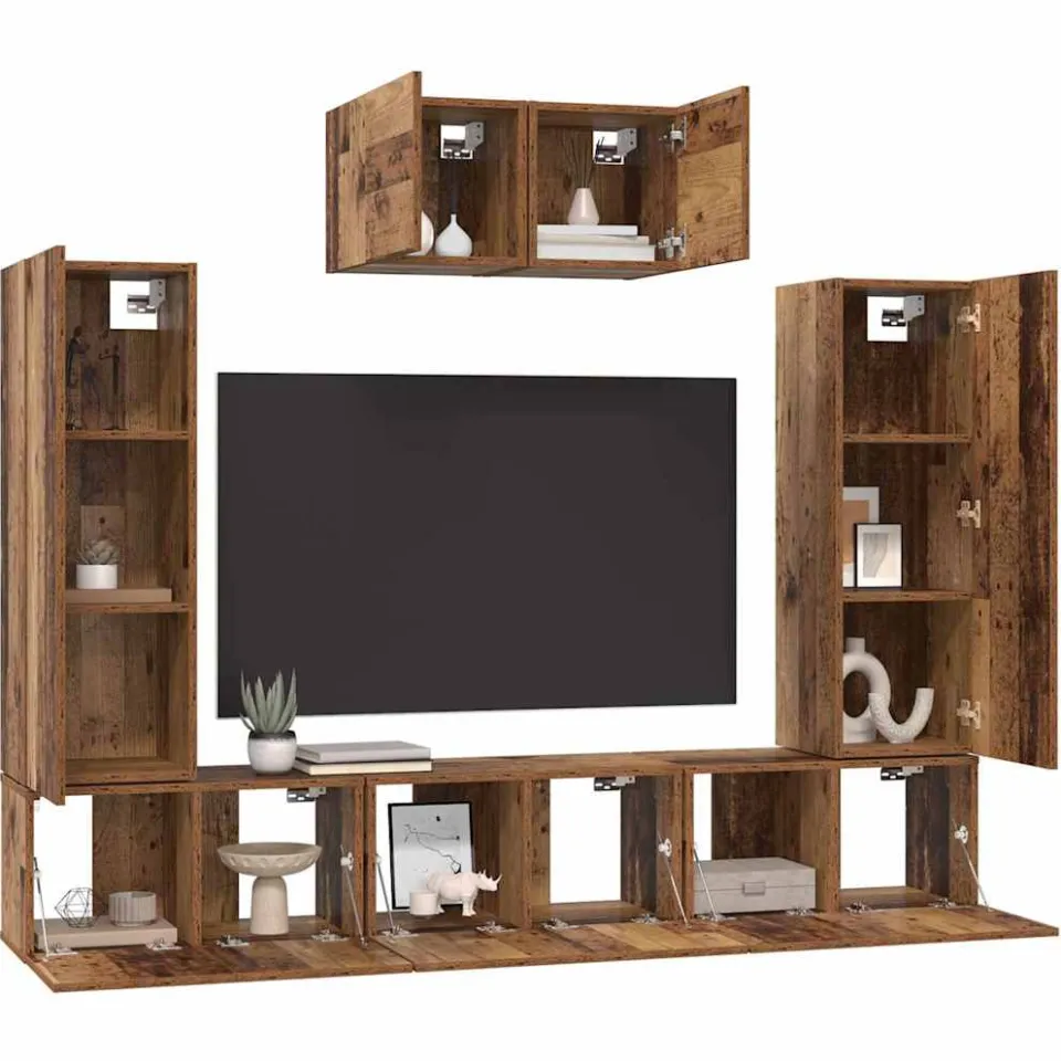 vidaXL Tv-meubelset 7 st Oud Hout Bewerkt hout Bruin