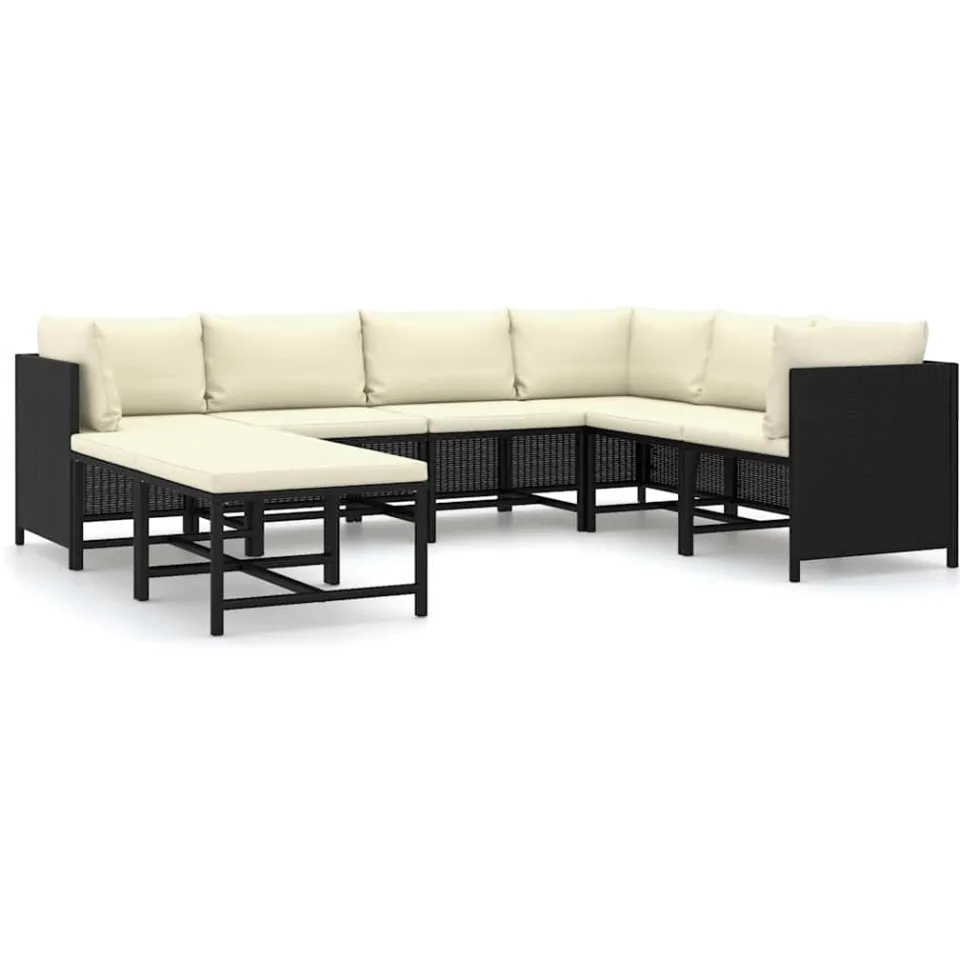vidaXL 8-delige Loungeset met kussens poly rattan zwart