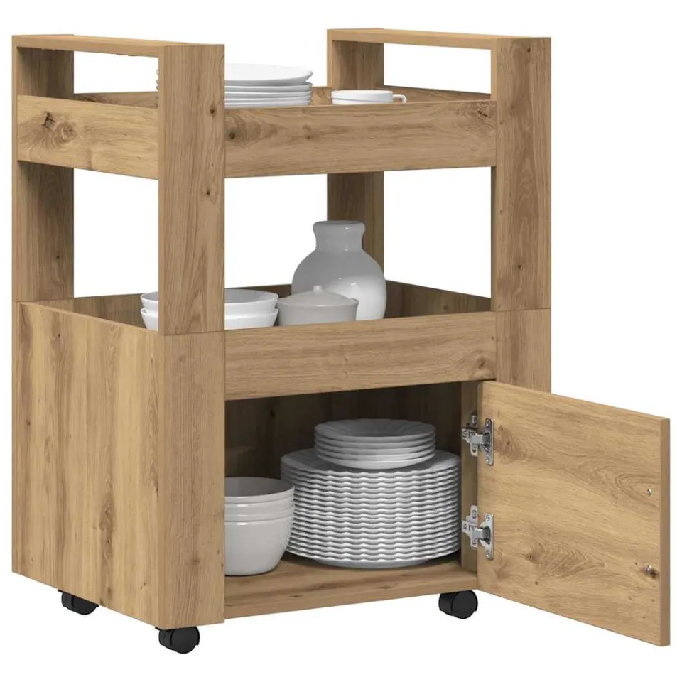 vidaXL Keuken Trolley artisanaal eikenkleurig 60 x 45 x 80 cm Bruin