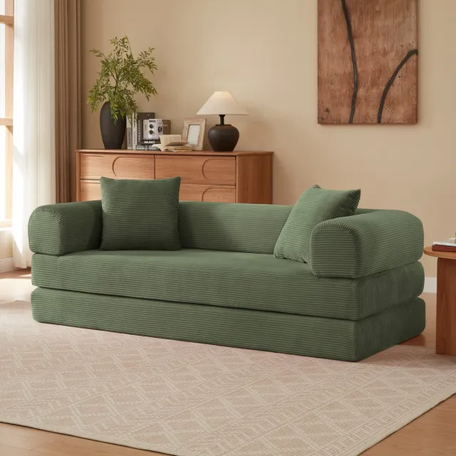 DESMIU Slaapbank 3-Zits 195x89x59 Cm - Wandelbaar Naar Bed Met Koudschuim - Voor Woonkamer, Slaapkamer En Studio - Velvet Groen
