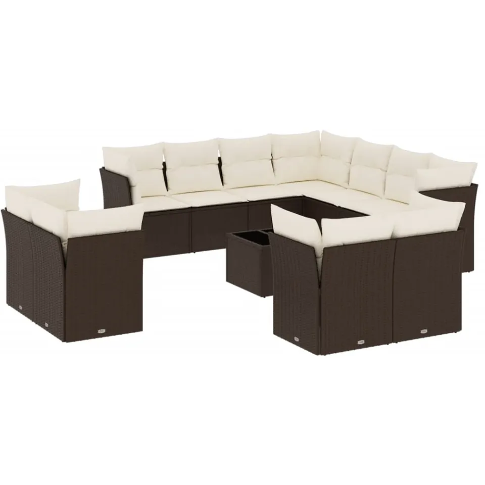 vidaXL 12-delige Loungeset met kussens poly rattan bruin