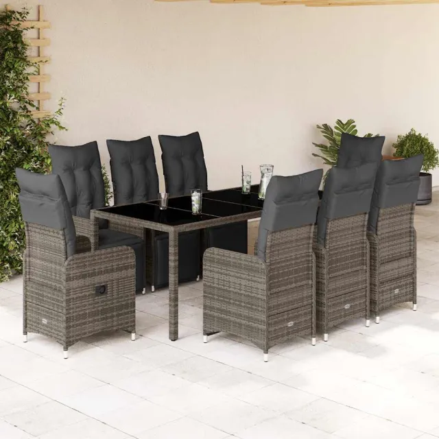 vidaXL 9-delige Bistroset met kussens poly rattan grijs, foto 2