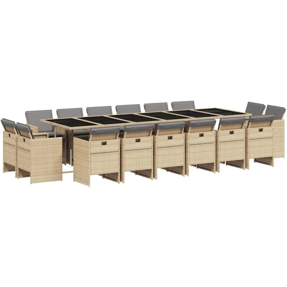 vidaXL 17-delige Tuinset met kussens poly rattan gemengd beige, foto 3