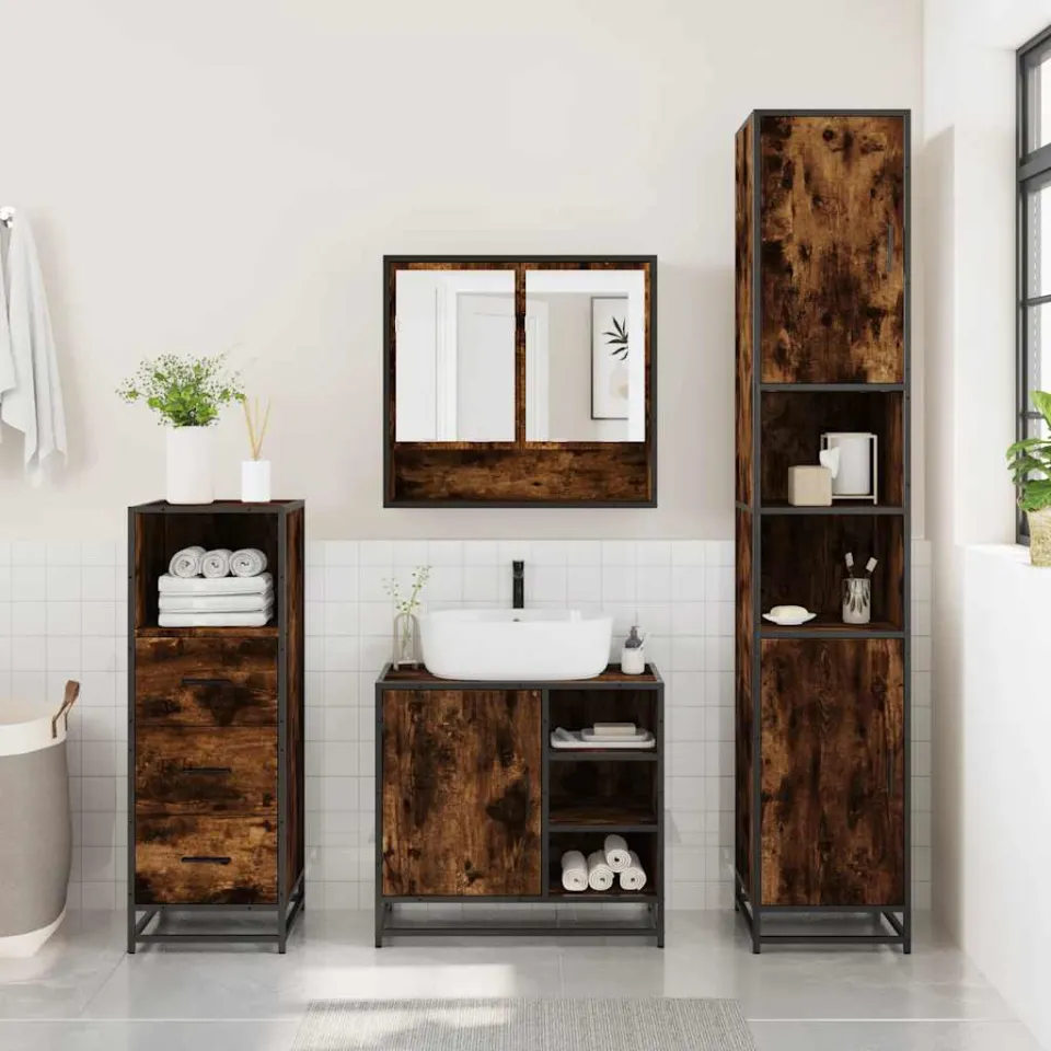 vidaXL 3-delige Badkamermeubelset bewerkt hout gerookt eikenkleurig, foto 2