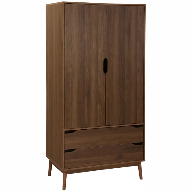 sweeek Kledingkast met 2 deuren 2 lades hangruimte houtdecor 90cm - nepal Walnoothouteffect