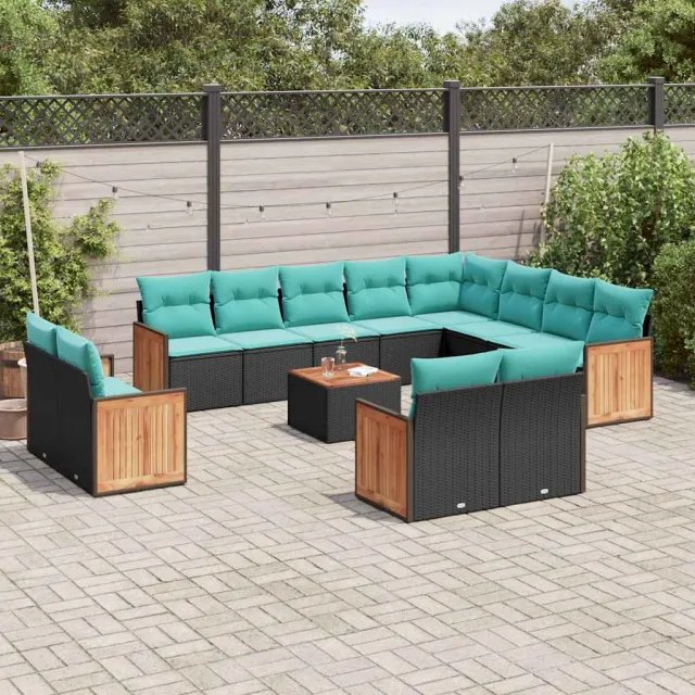 vidaXL 13-delige tuinbankset met kussens van zwart polyrotan, foto 2