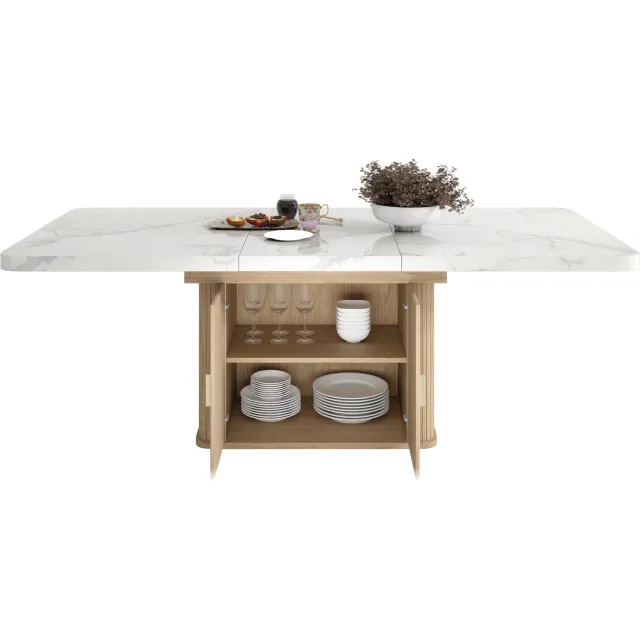 Merax Uitschuifbare eettafel 150/200 x 90 cm - voor 6–8 personen - met opbergruimte - dikker tafelblad - Scandinavische stijl - wit