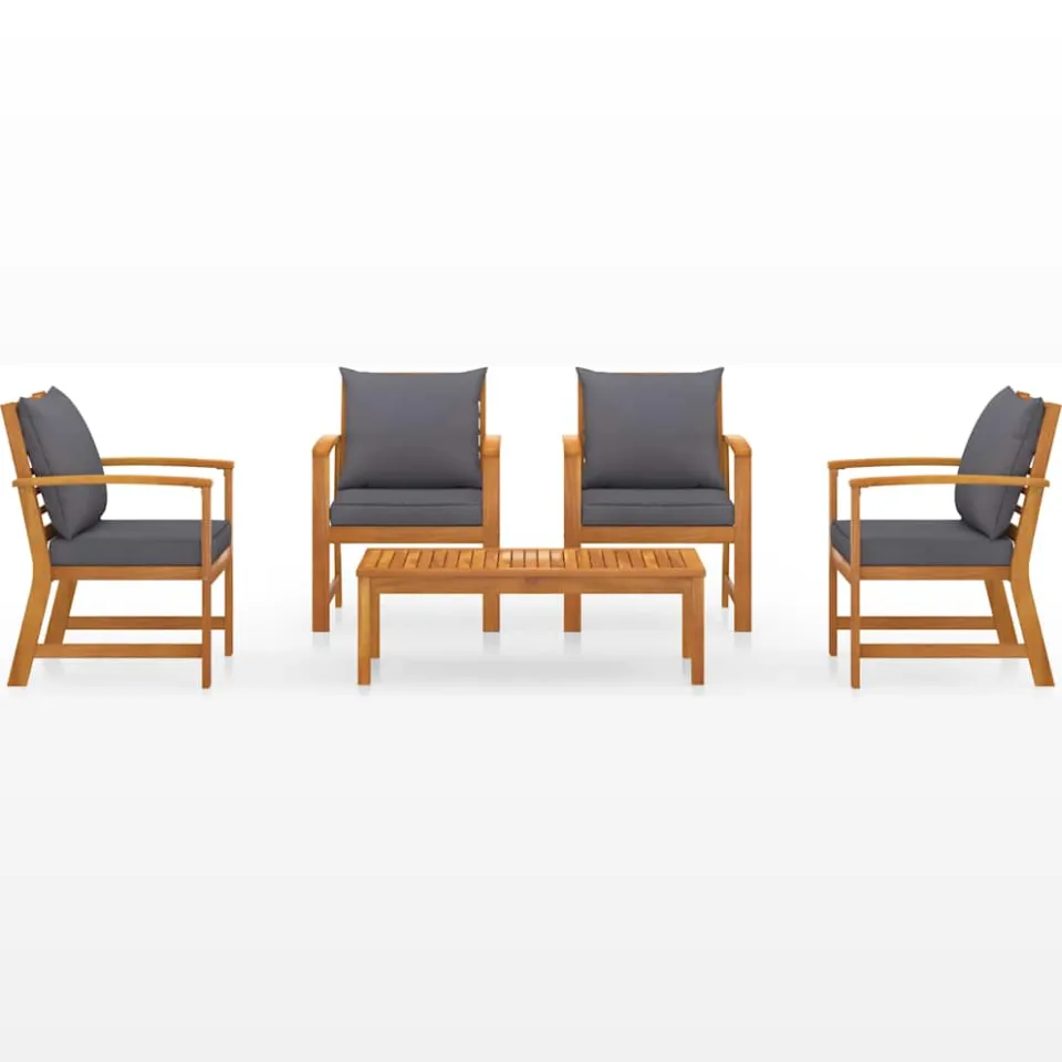 vidaXL 5-delige Loungeset met kussens massief acaciahout grijs, foto 3