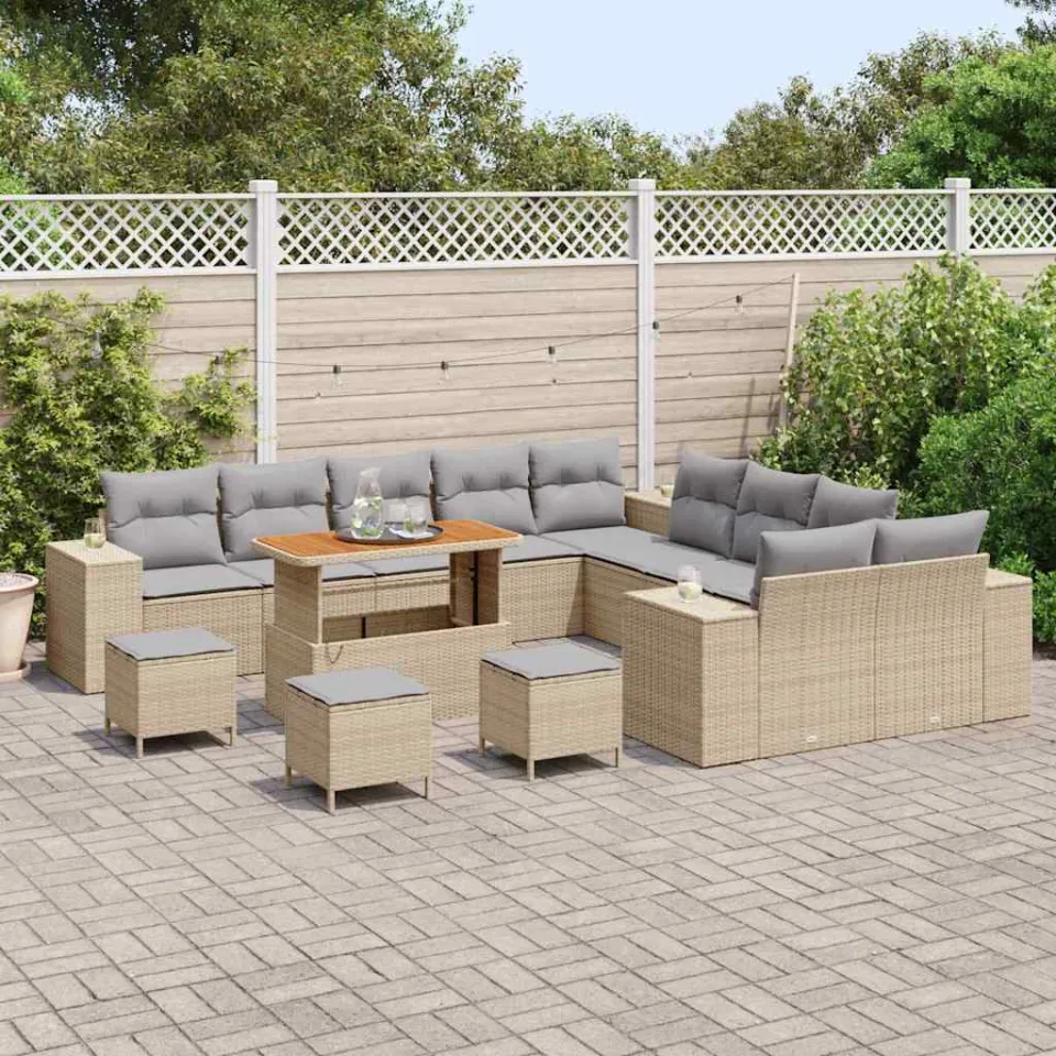 vidaXL Tuin Sofa Set 14 st Beige poly rattan, foto 3