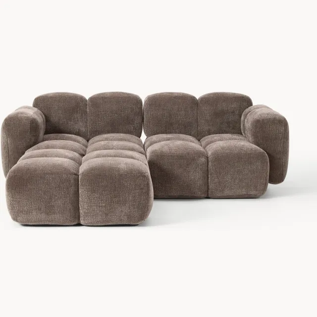 Westwing Collection Modulaire bank Tayla (2-zits) met poef (links/rechts) Taupe