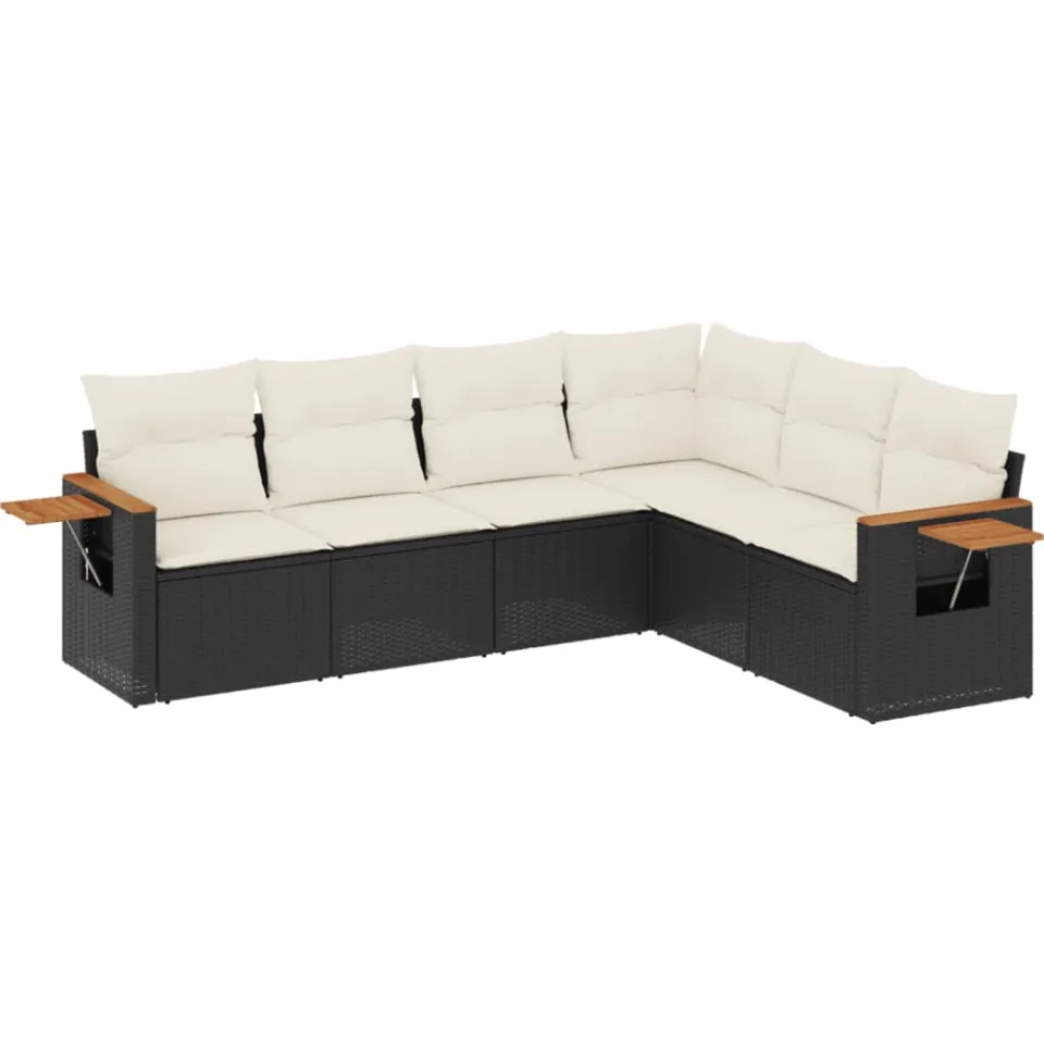 vidaXL 6-delige Loungeset met kussens poly rattan zwart