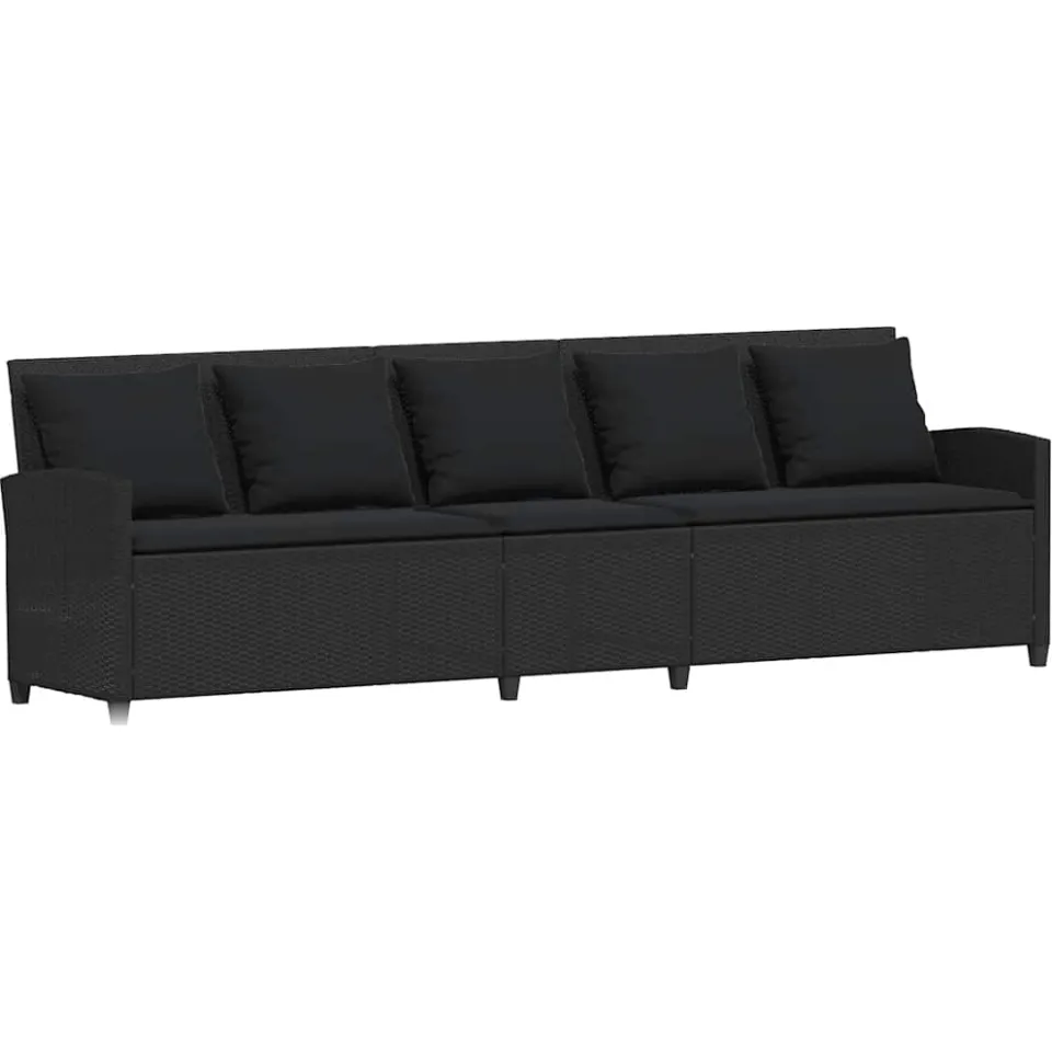 vidaXL Tuinbank 5-zits met kussens poly rattan zwart