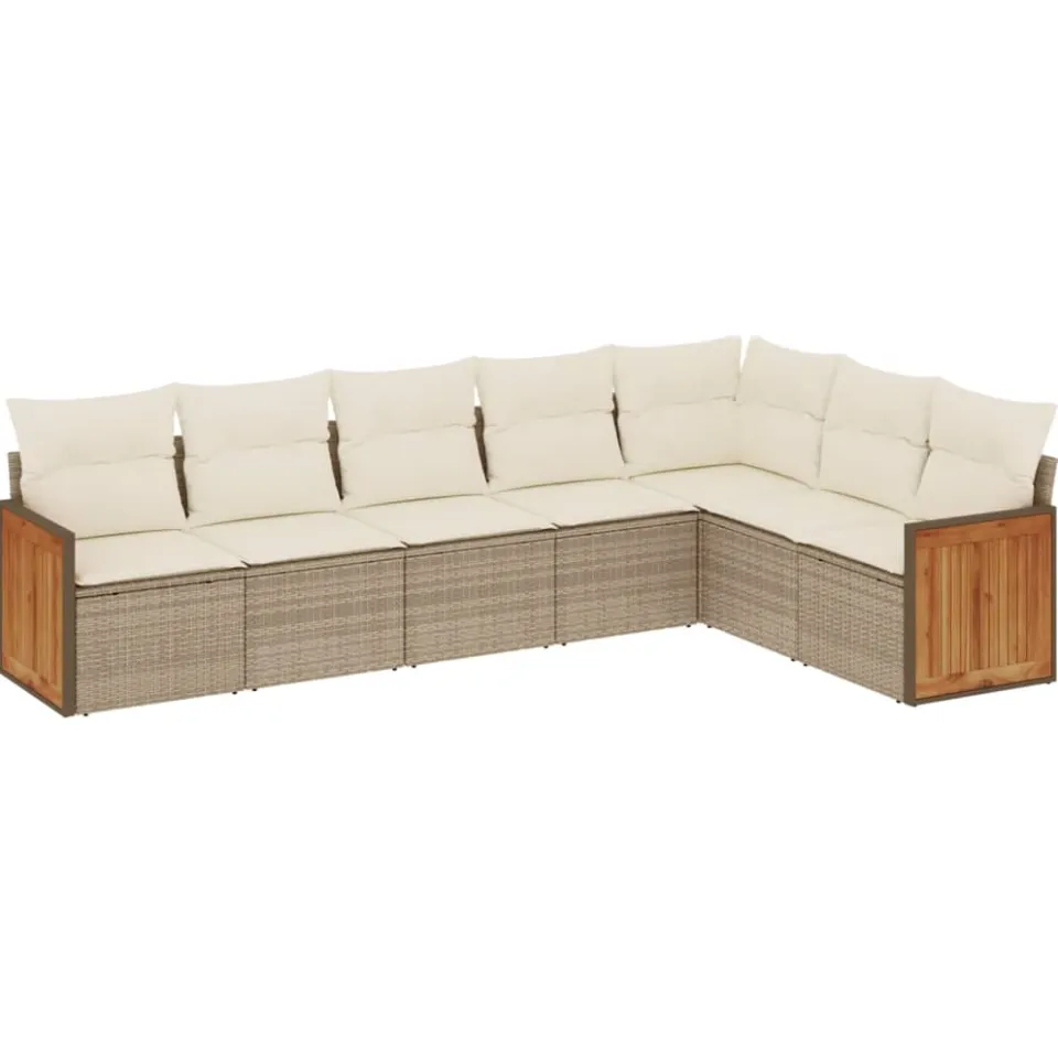 vidaXL 7-delige Loungeset met kussens poly rattan beige