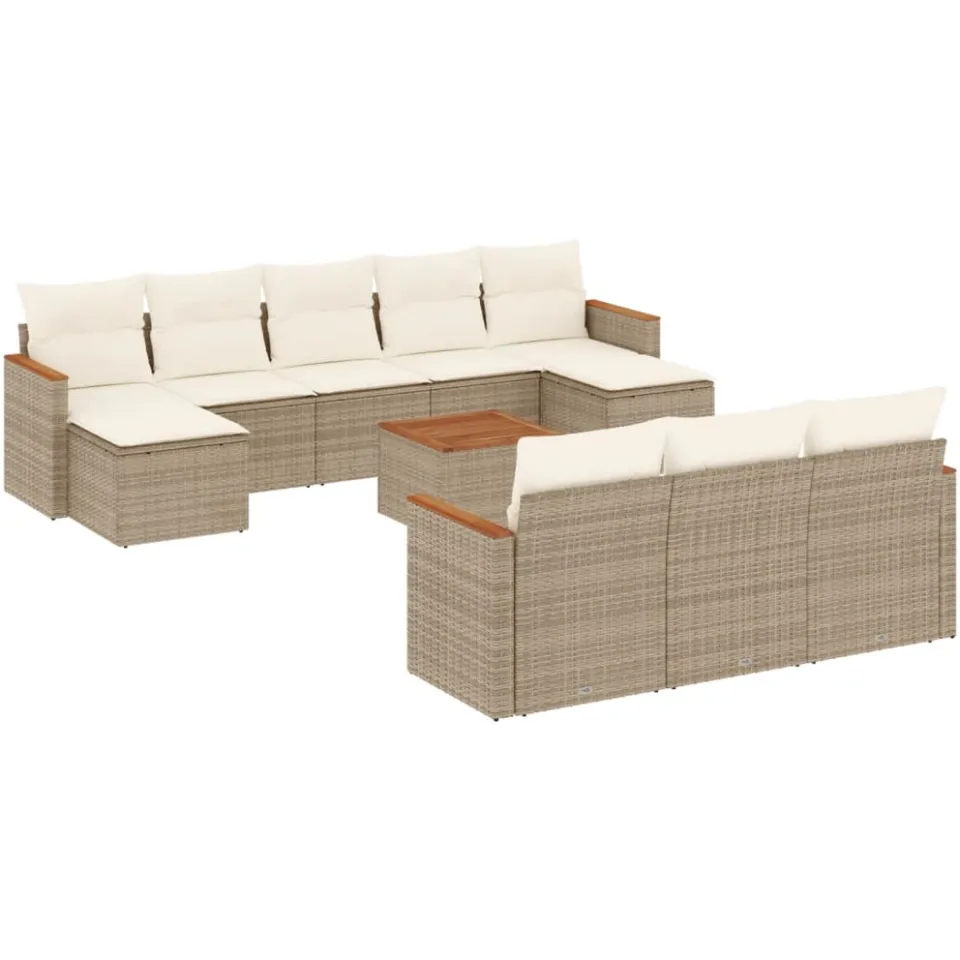vidaXL 11-delige Tuinset met kussens poly rattan beige, foto 3