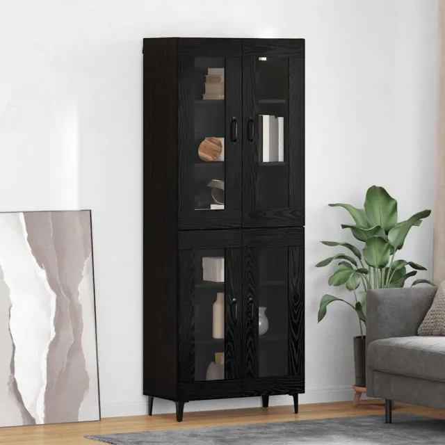vidaXL Highboard Zwart Eiken 69,5 x 34 x 180 cm Bewerkt hout, foto 2