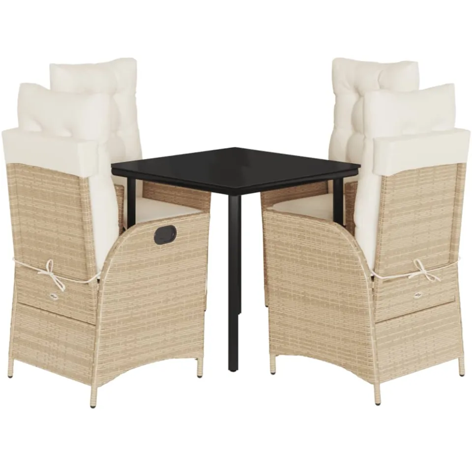 vidaXL 5-delige Tuinset met kussens poly rattan beige, foto 3