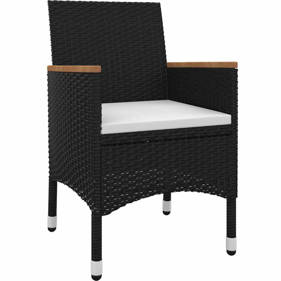 vidaXL 3-delige Tuinset met kussens poly rattan en glas Zwart