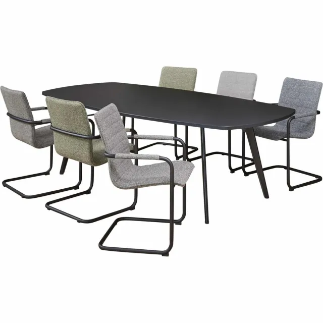 ABC Kantoormeubelen Vergadertafel Victory Deens Ovaal 4-poots 240x120cm frame Antraciet (Ral 7016) blad Wit Antraciet (Ral 7016)/Wit