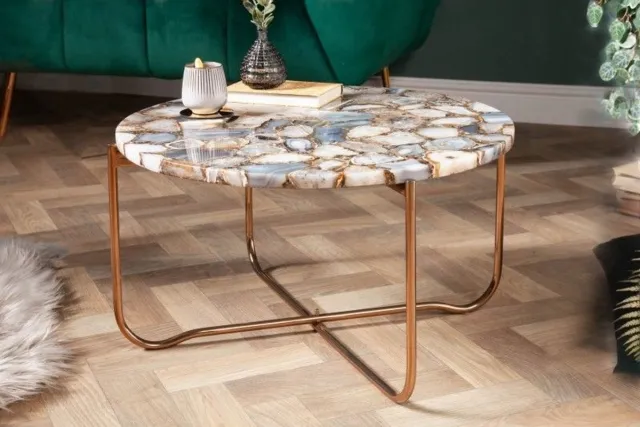 Invicta Interior Ronde salontafel NOBLE 65cm edelsteen agaat afneembaar tafelblad gouden metalen frame - 40364 Zie omschrijving
